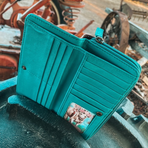 Turquoise Embossed Leather Zipper Wallet - Picture 2 of 6
